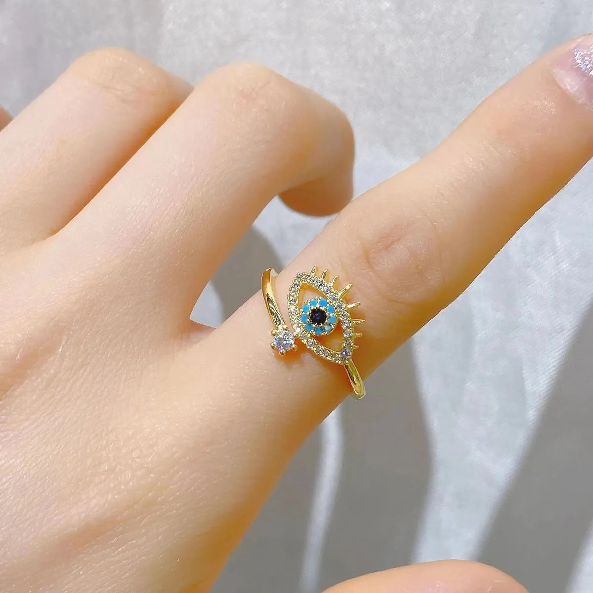 Streetwear Star Moon Eye Copper Zircon Open Ring In Bulk