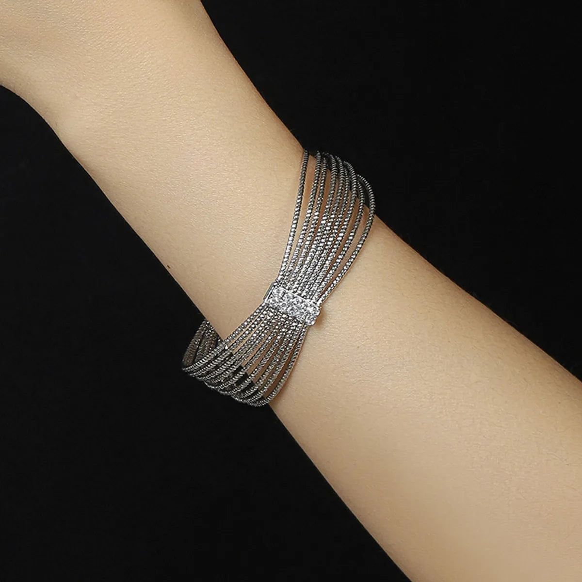 Streetwear Stripe Copper Plating Inlay Zircon Cuff Bracelets