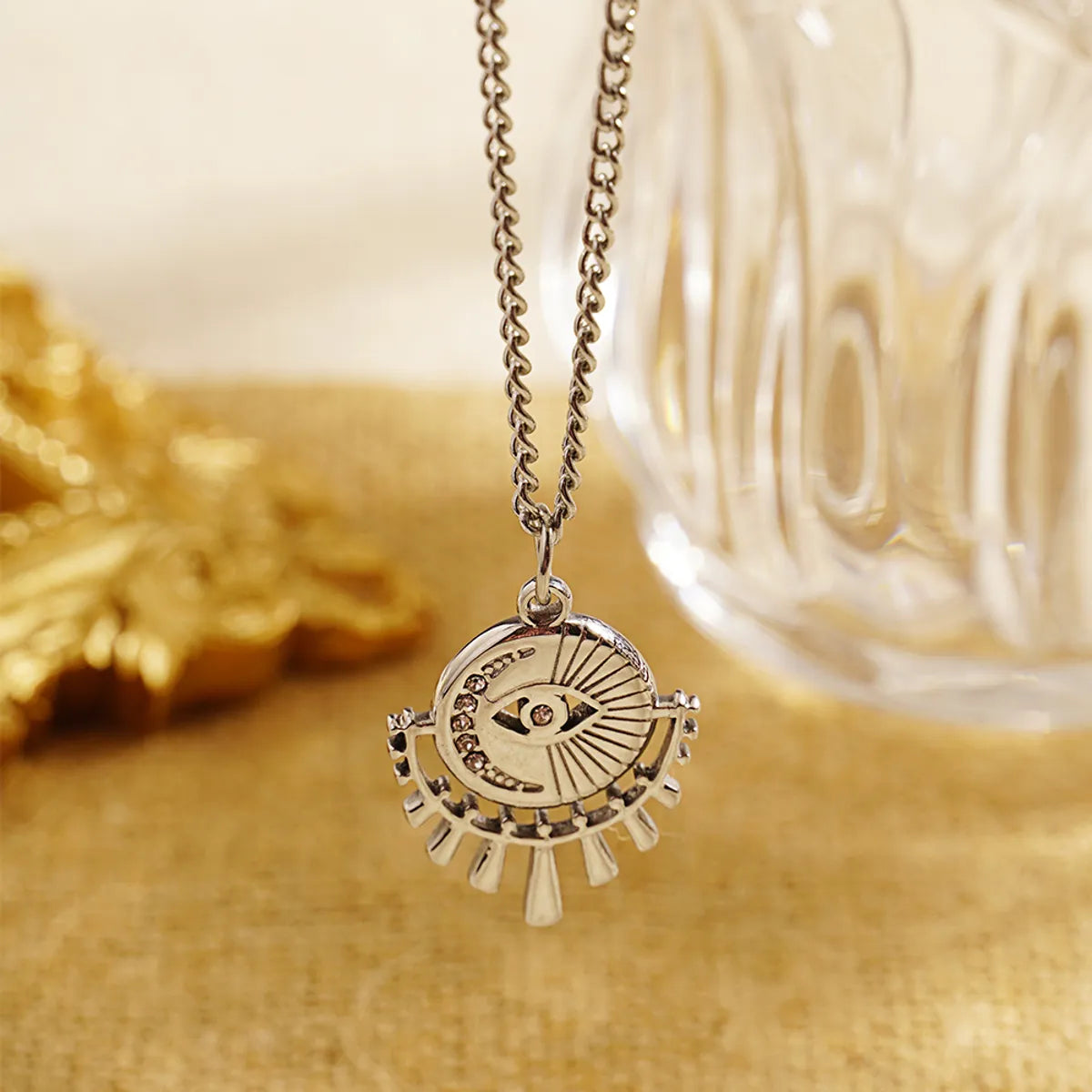 Streetwear Sun Devil's Eye Stainless Steel Plating Inlay Rhinestones 18k Gold Plated Pendant Necklace