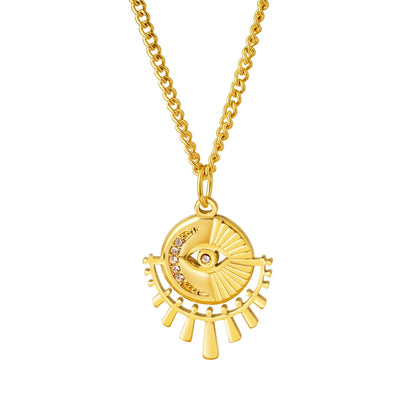 Streetwear Sun Devil's Eye Stainless Steel Plating Inlay Rhinestones 18k Gold Plated Pendant Necklace