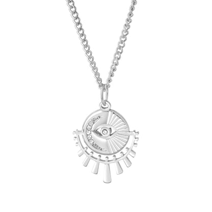 Streetwear Sun Devil's Eye Stainless Steel Plating Inlay Rhinestones 18k Gold Plated Pendant Necklace