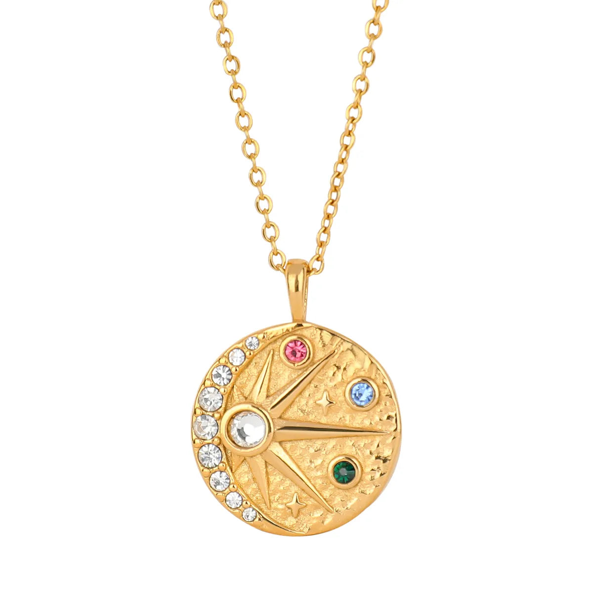 Wholesale Jewelry Streetwear Sun Moon Coin Stainless Steel Metal Titanium Steel Zircon Gold Plated Plating Inlay Pendant Necklace