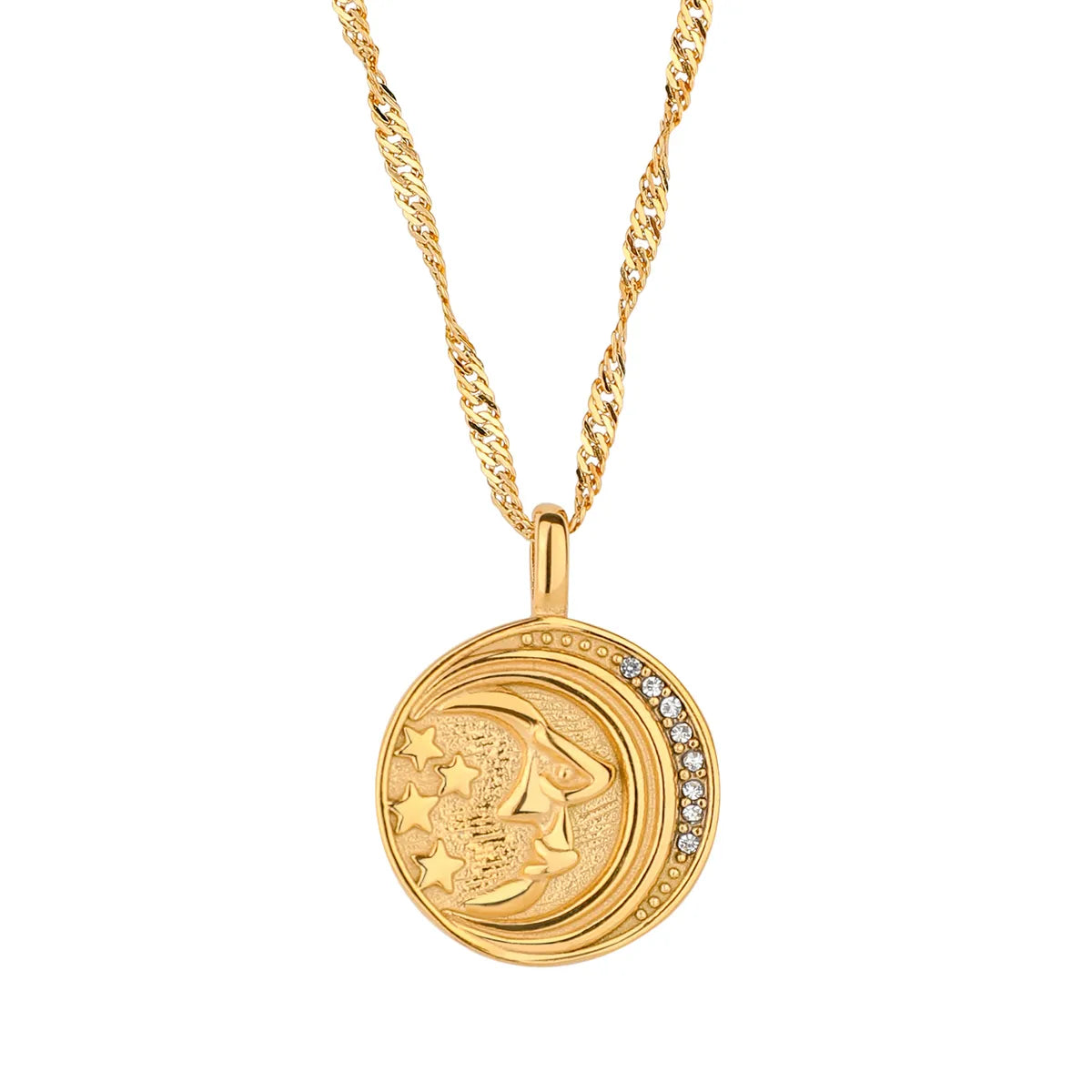 Wholesale Jewelry Streetwear Sun Moon Coin Stainless Steel Metal Titanium Steel Zircon Gold Plated Plating Inlay Pendant Necklace