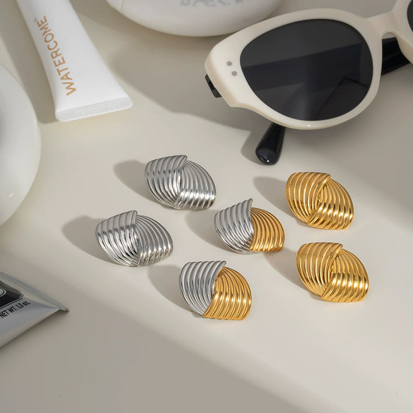 Striped Geometric Stainless Steel Earrings For Women Pvd Furnace Vacuum Real Gold Plated Retro High End And Fashionable
