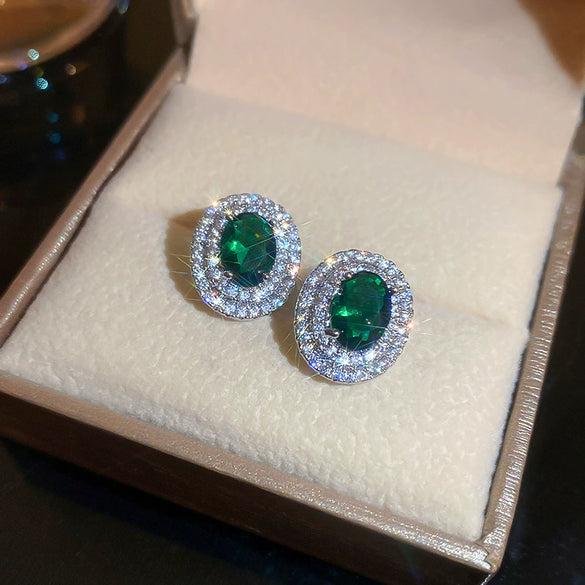 Stud Earrings Copper Inlaid Zircon Geometric Style For Women