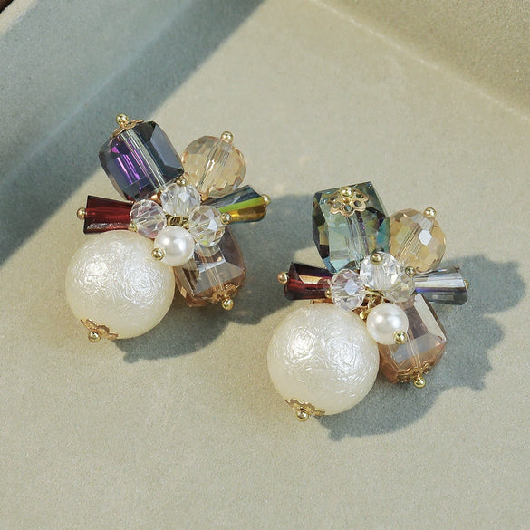 Stud Earrings Crystal Zircon Plastic Pearl Geometric Retro Handmade Women's