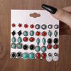 Stud Earrings Imitation Pine Stone Geometric Hollow Flower Electroplated Stainless Steel