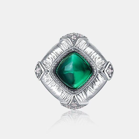 Stud Earrings S925 Silver Inlaid Colorful Treasure Retro Geometric Craft Cultivation