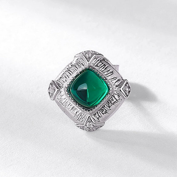 Stud Earrings S925 Silver Inlaid Colorful Treasure Retro Geometric Craft Cultivation