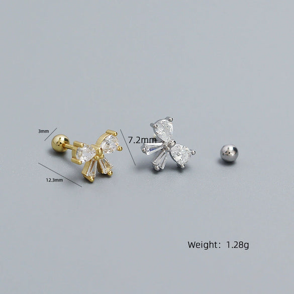 Stud Earrings 925 Silver Bow Ins Style Electroplated For Women
