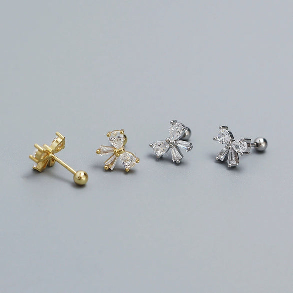 Stud Earrings 925 Silver Bow Ins Style Electroplated For Women