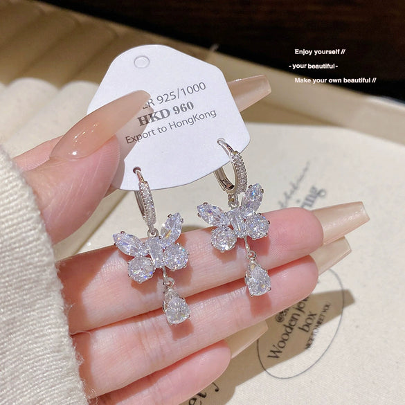 Stud Earrings 225 Silver Copper Zirconia Heart Bow Star Light Luxury Style For Women