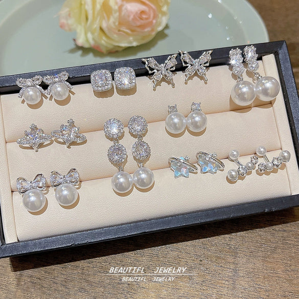 Stud Earrings 225 Silver Copper Zirconia Heart Bow Star Light Luxury Style For Women