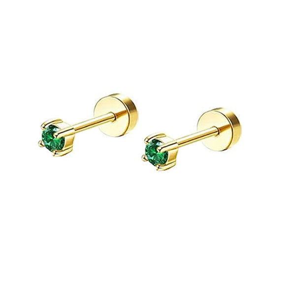 Stud Earrings Stainless Steel Star Shape Emerald Zircon For Women