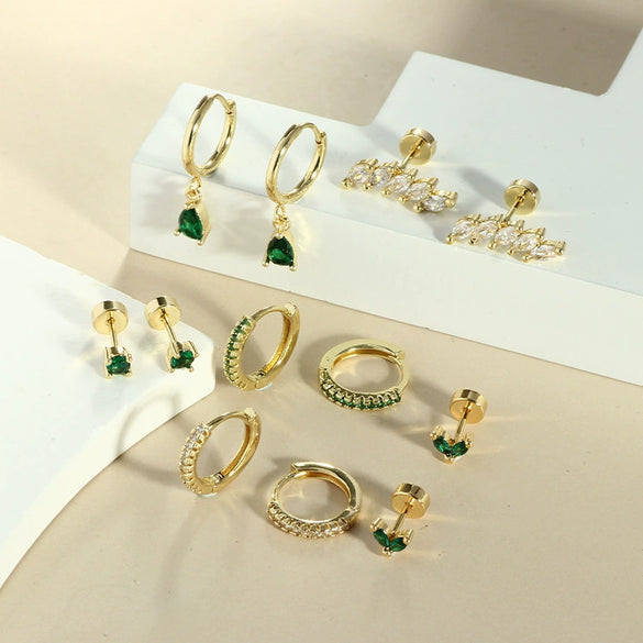 Stud Earrings Stainless Steel Star Shape Emerald Zircon For Women