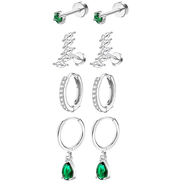 Stud Earrings Stainless Steel Star Shape Emerald Zircon For Women