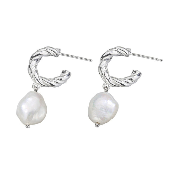 Stud Earrings 925 Sterling Silver Baroque Freshwater Pearl Geometric Electroplated