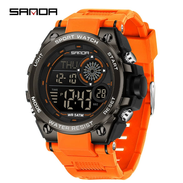 Student Multifunction Chronograph Sports Watch Abs Case Tpu Strap Acrylic Mirror Round Dial Digital Display Waterproof