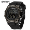 Student Multifunction Chronograph Sports Watch Abs Case Tpu Strap Acrylic Mirror Round Dial Digital Display Waterproof