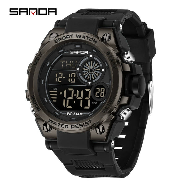 Student Multifunction Chronograph Sports Watch Abs Case Tpu Strap Acrylic Mirror Round Dial Digital Display Waterproof