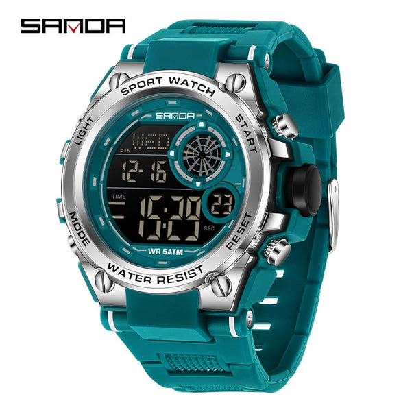 Student Multifunction Chronograph Sports Watch Abs Case Tpu Strap Acrylic Mirror Round Dial Digital Display Waterproof