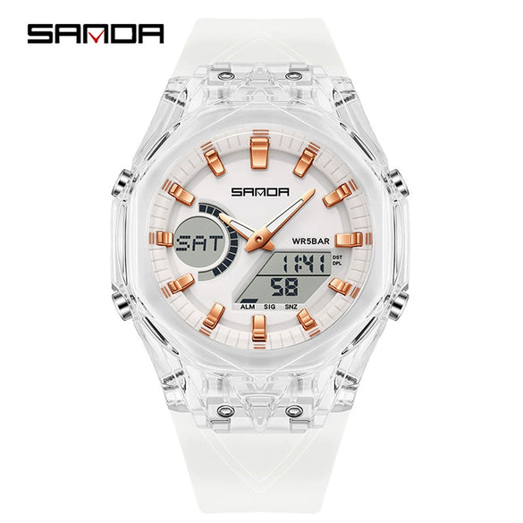 Student Multifunction Electronic Watch Tpu Strap Abs Case Acrylic Mirror Round Dial Sports Style Luminous Waterproof
