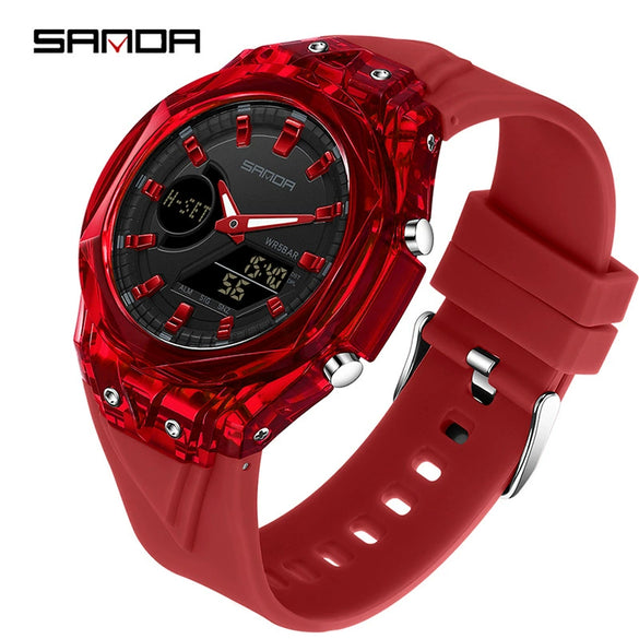 Student Multifunction Electronic Watch Tpu Strap Abs Case Acrylic Mirror Round Dial Sports Style Luminous Waterproof