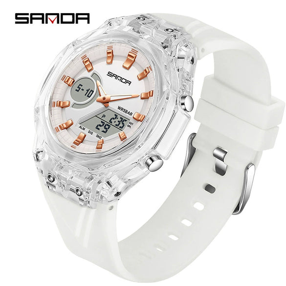 Student Multifunction Electronic Watch Tpu Strap Abs Case Acrylic Mirror Round Dial Sports Style Luminous Waterproof