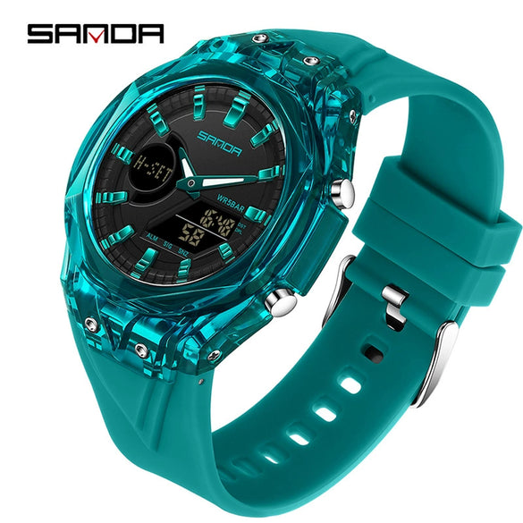 Student Multifunction Electronic Watch Tpu Strap Abs Case Acrylic Mirror Round Dial Sports Style Luminous Waterproof