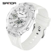 Student Multifunction Electronic Watch Tpu Strap Abs Case Acrylic Mirror Round Dial Sports Style Luminous Waterproof