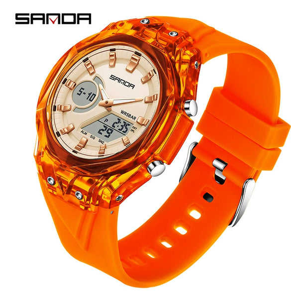 Student Multifunction Electronic Watch Tpu Strap Abs Case Acrylic Mirror Round Dial Sports Style Luminous Waterproof