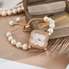 Student Watch Alloy Four Leaf Clover Pearl Decorated Gold Buckle