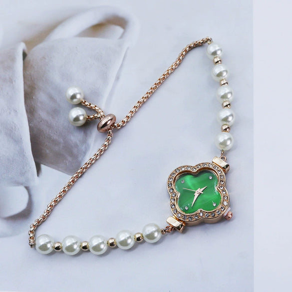 Student Watch Alloy Rose Gold Fourleaf Clover Shape Quartz Watch For Female
