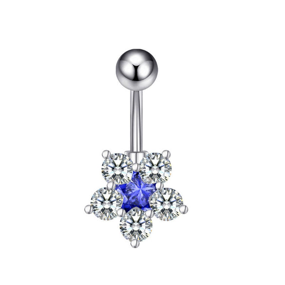 Style Fashion Flower Belly Button Ring Wholesale Threecolor Zircon Optional Hot Fivestar Wholesale Supply