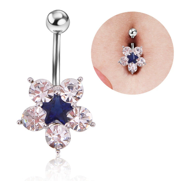 Style Fashion Flower Belly Button Ring Wholesale Threecolor Zircon Optional Hot Fivestar Wholesale Supply