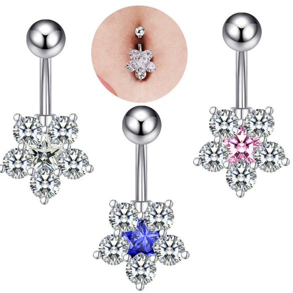 Style Fashion Flower Belly Button Ring Wholesale Threecolor Zircon Optional Hot Fivestar Wholesale Supply