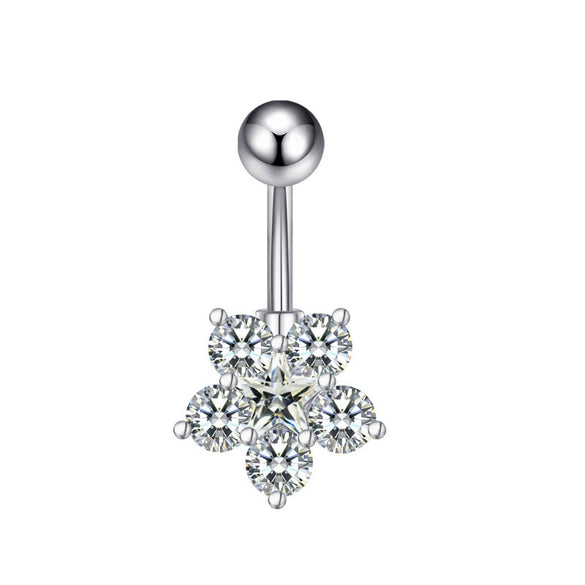 Style Fashion Flower Belly Button Ring Wholesale Threecolor Zircon Optional Hot Fivestar Wholesale Supply