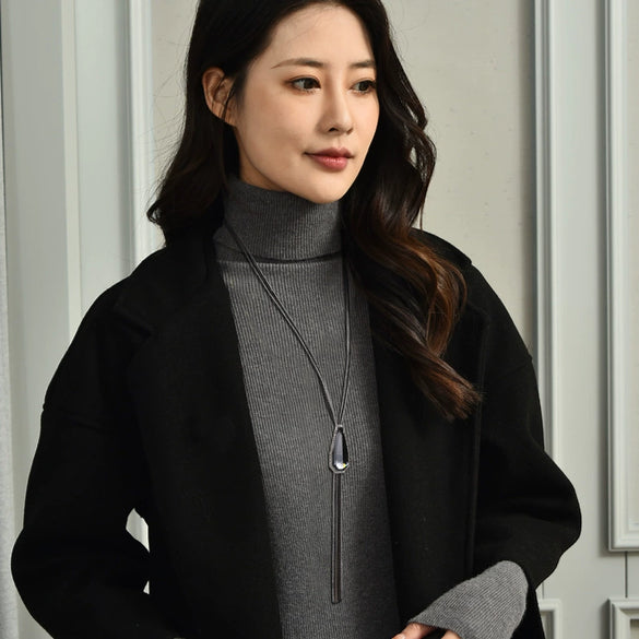 Style Jewelry Sweater Chain Women's Autumn And Winter Clothing Accessories Allmatch Necklace Black Crystal Pendant Temperament Jewelry