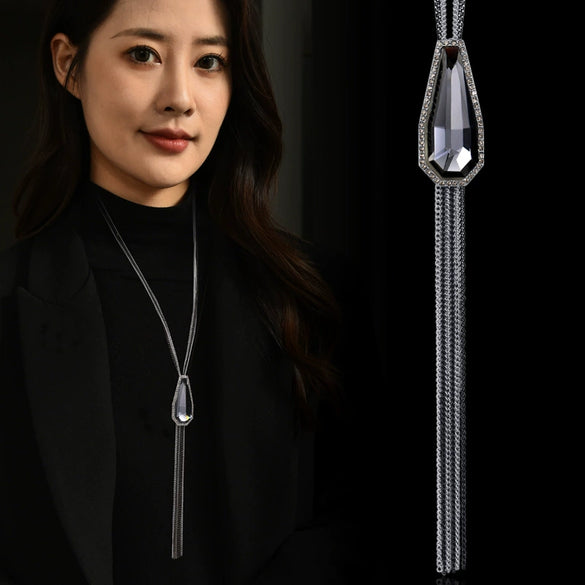 Style Jewelry Sweater Chain Women's Autumn And Winter Clothing Accessories Allmatch Necklace Black Crystal Pendant Temperament Jewelry