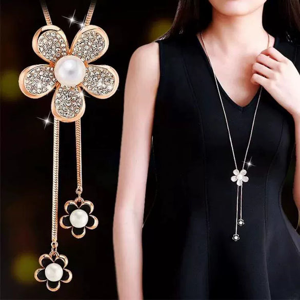 Style New Fashion Necklace Women's Flower Sweater Chain Clothes Accessories Decorations Allmatch Long Tassel