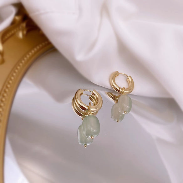 Style Turquoise Irregular Baroque Pearl Pendant Earrings With Natural Stone Element And Copper Setting