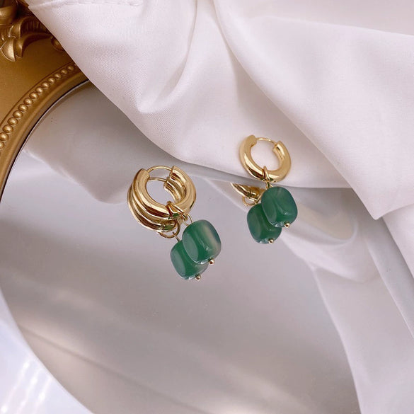 Style Turquoise Irregular Baroque Pearl Pendant Earrings With Natural Stone Element And Copper Setting