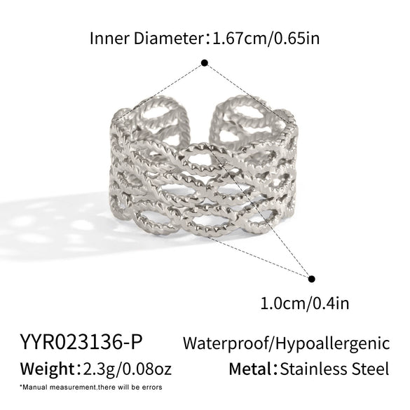 Stylish Cut Out Geometric Hip Hop Punk Ring For Girls Stainless Steel With Electroplating Hand Jewelry
