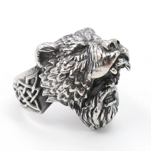 Stylish Exaggerated Retro Atomic Wolf Viking Werewolf Ring Titanium Steel Oil Treated Unisex