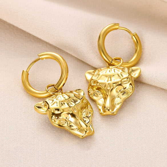 Stylish Ins Style Stainless Steel Cheetah Animal Hugging Circle Removable Earrings Electroplated