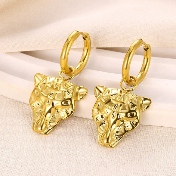 Stylish Ins Style Stainless Steel Cheetah Animal Hugging Circle Removable Earrings Electroplated