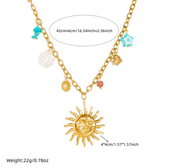Stylish Minimalist Tropical Fish Star Sunflower Pendant Goldplated Stainless Steel Necklace