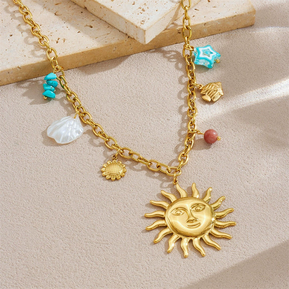 Stylish Minimalist Tropical Fish Star Sunflower Pendant Goldplated Stainless Steel Necklace