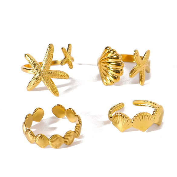 Summer Beach Vacation Starfishshaped Shell Ring Jewelry Stainless Steel Geometric Style 18K Furnace Vacuum Plated Unisex