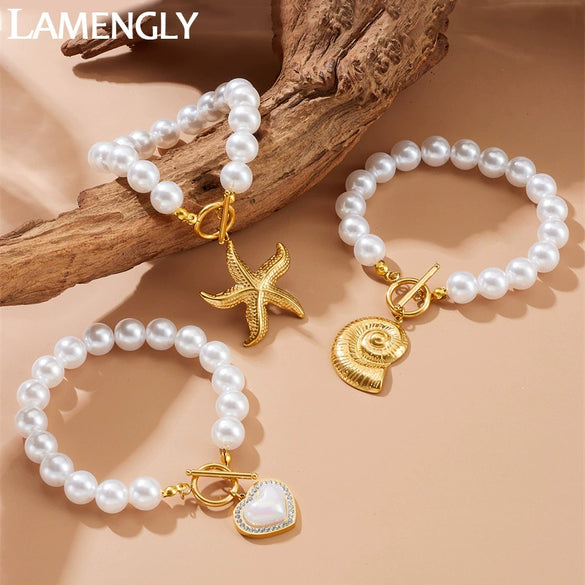 Summer Beach Wind Stainless Steel Necklace With Starfish Pendant And Geometric Design Electroplated For Women